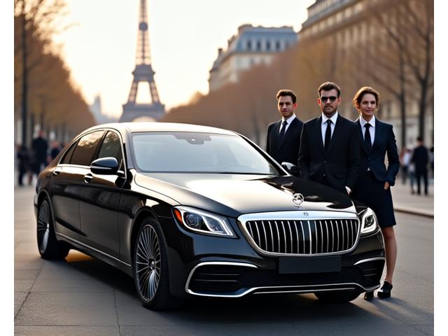 L'équipe fondatrice de Veloce Voyage, posant avec élégance devant une voiture de luxe à Paris.