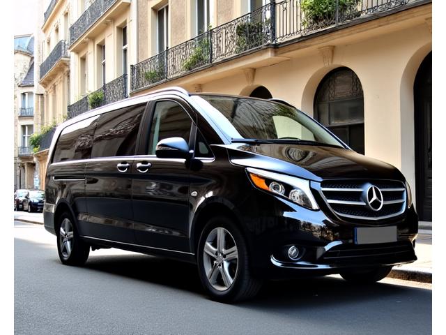 Van Mercedes Classe V noire, vue extérieure